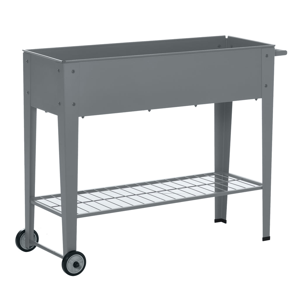 Floreira de Metal Elevada Floreira com Rodas Alça Lateral e Prateleira Inferior para Cultivo de Plantas Hortaliças Flores 104x39x80cm Cinza — foto 1