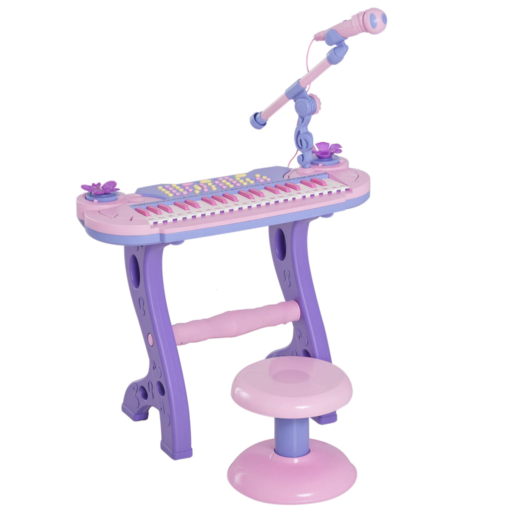 Órgão Electrónico Piano Infantil com Microfone Banquinho Luzes e 22 Canções cor Rosa — foto 1