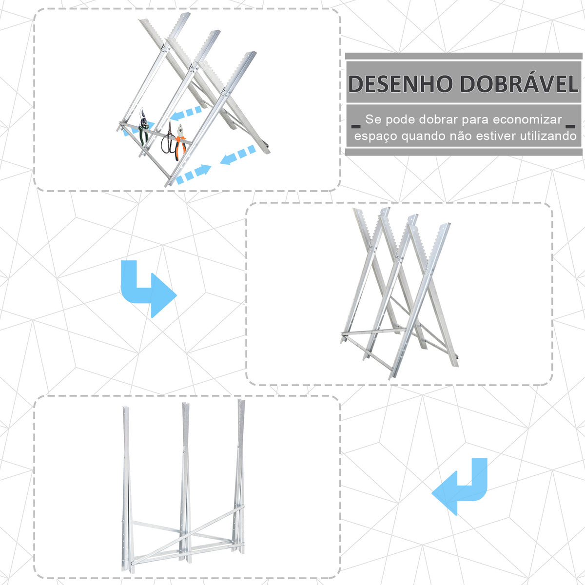 Cavalete para Serrar Dobrável com Altura Ajustável Cavalete com Estrutura Triangular de Metal Suporte para Lenha Carga100 kg 83x83x79 cm Prata — foto 5