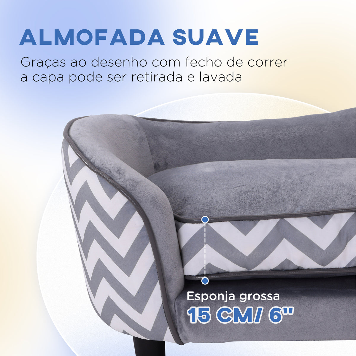 Sofá para animais de estimação Sofá acolchoado de madeira para cães e gatos com almofadas grossas e bolso de armazenamento 68,5x40,5x40,5 cm cinza — foto 5