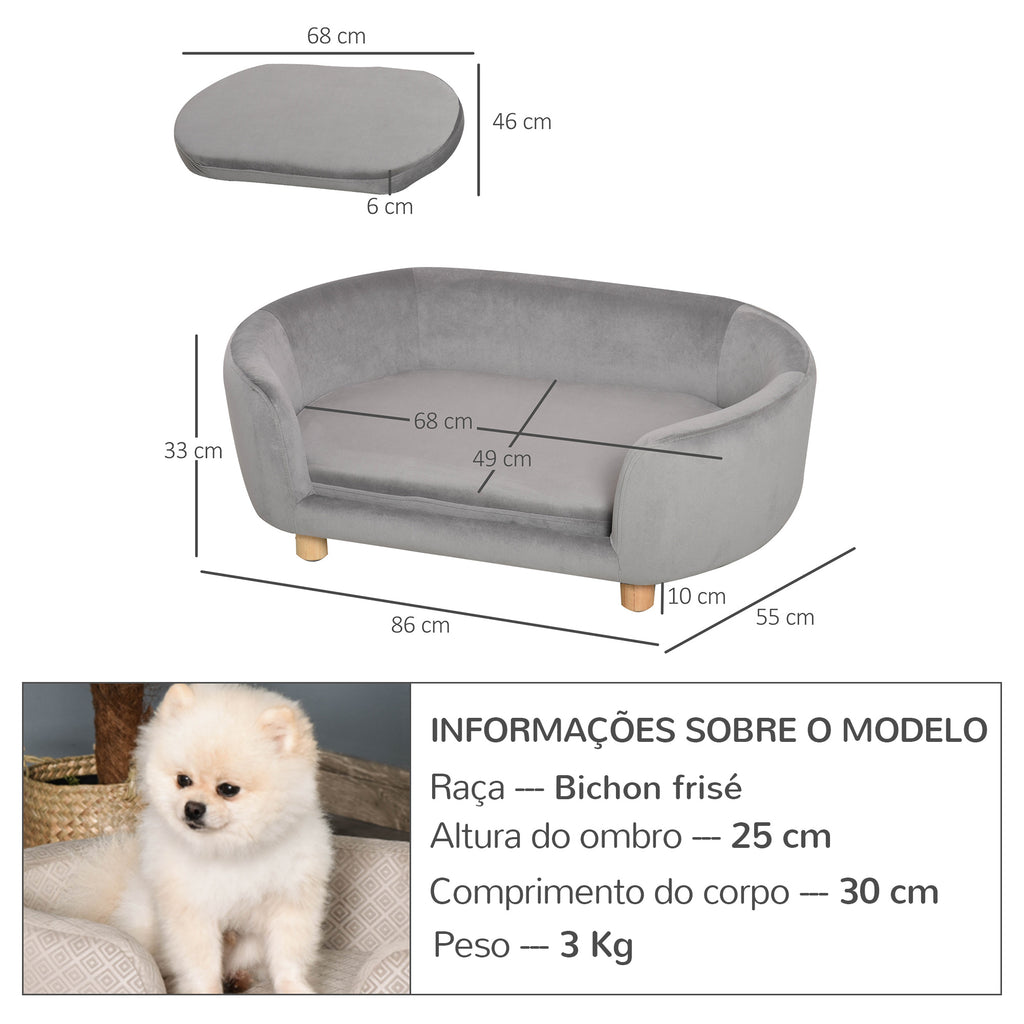 Sofá para Cães Pequenos Cama Elevada para Cães com Pés de Madeira Almofada Removível e Capa Lavável Carga 10 kg 86x55x33 cm Cinzento Claro — foto 3
