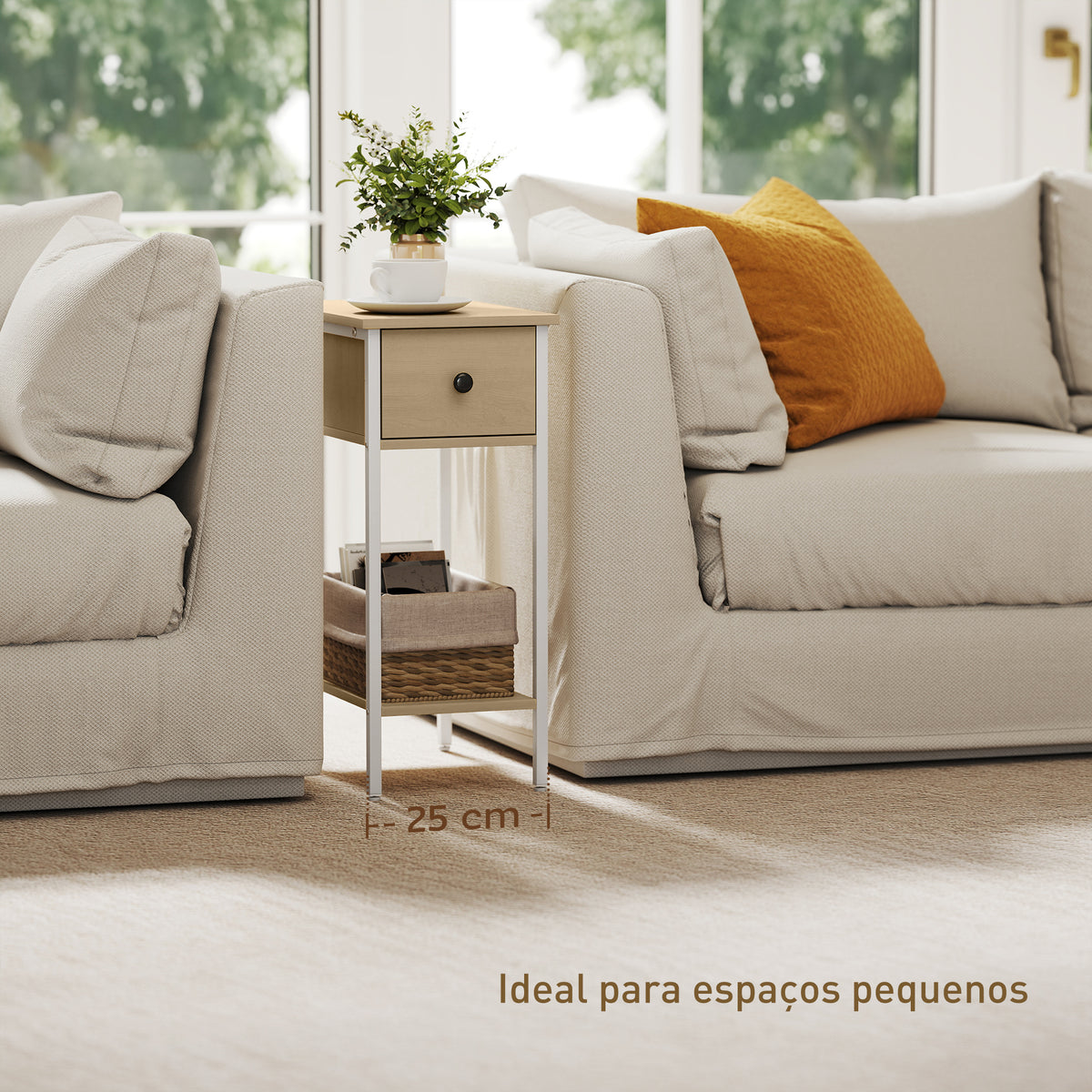 Mesa Auxiliar Estreita Mesa Auxiliar Industrial com Gaveta Prateleira Aberta e Estrutura Metálica para Sala de Estar Dormitório 25x39,8x58,2 cm Madeira — foto 5