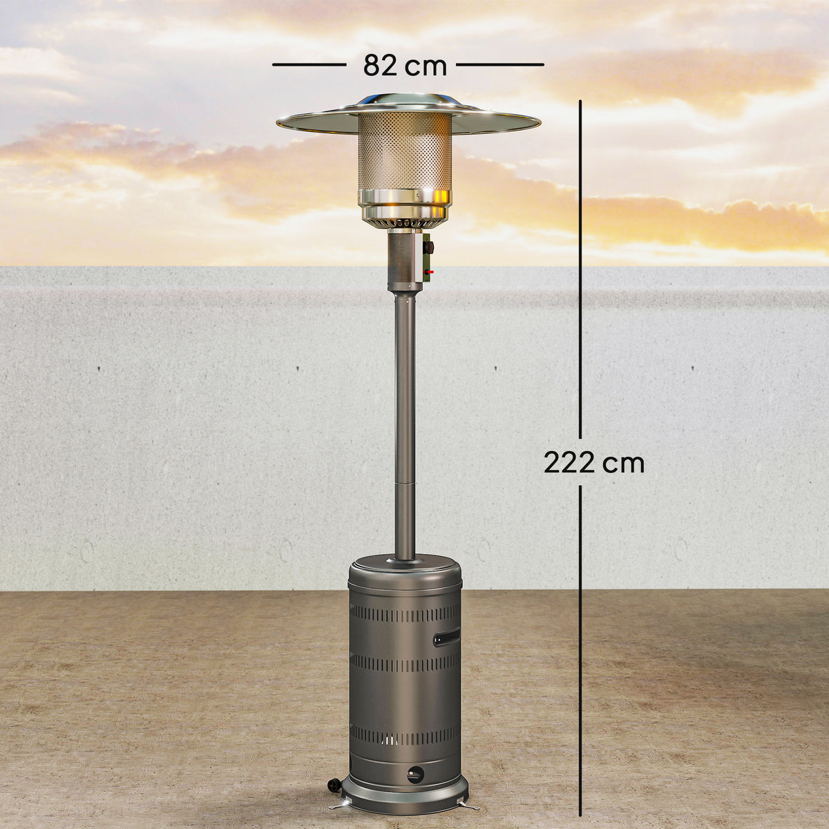 Aquecedor a Gás Butano 13 KW Aquecedor de Exterior a Gás Portátil com Temperatura Ajustável Proteção Contra Tombos Ignição Piezoelétrica e Rodas Adequado para Butano e Propano 82x82x222 cm Cinzento — foto 3