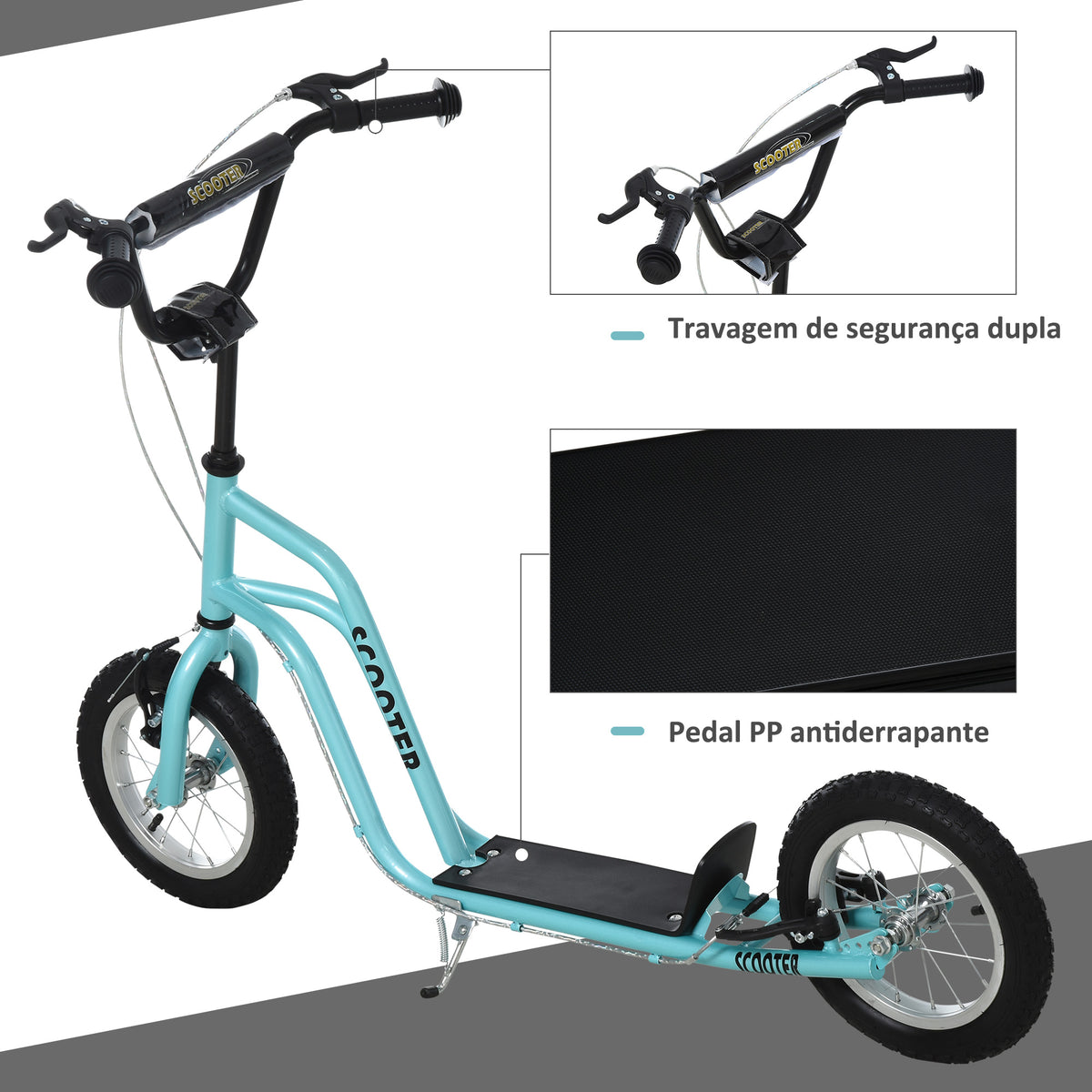Trotinete para Crianças acima de 5 Anos Trotinete Infantil com Guiador Ajustável em Altura Travão Duplo e Estrutura de Aço Carga 100 kg para Adolescentes 120x58x75-80 cm Azul — foto 4