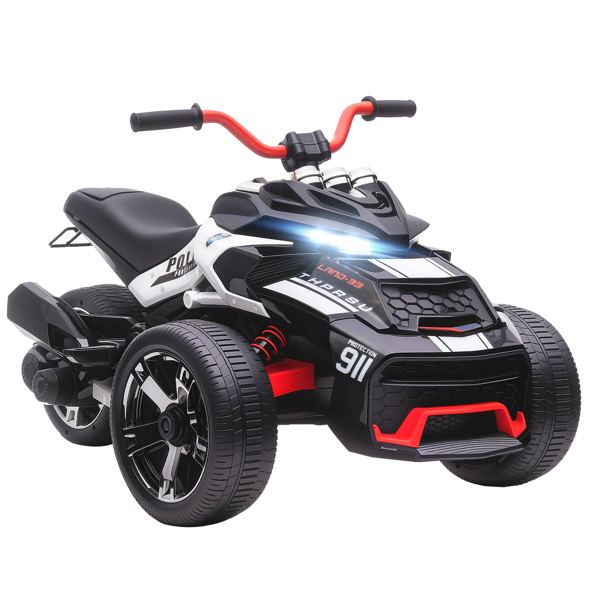 Quadricilo Elétrico para Crianças 12V 3-8 Anos com 2 Motores Velocidade até 5 km/h 3 Rodas Suspensão Faróis Buzina Música USB 113x74x63 cm Preto e Branco — foto 1