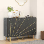Aparador de Sala de Estar com 2 Armários e Prateleira Interior Ajustável Móvel Buffet com Efeito Mármore 107x35x75 cm Preto e Dourado — foto 8