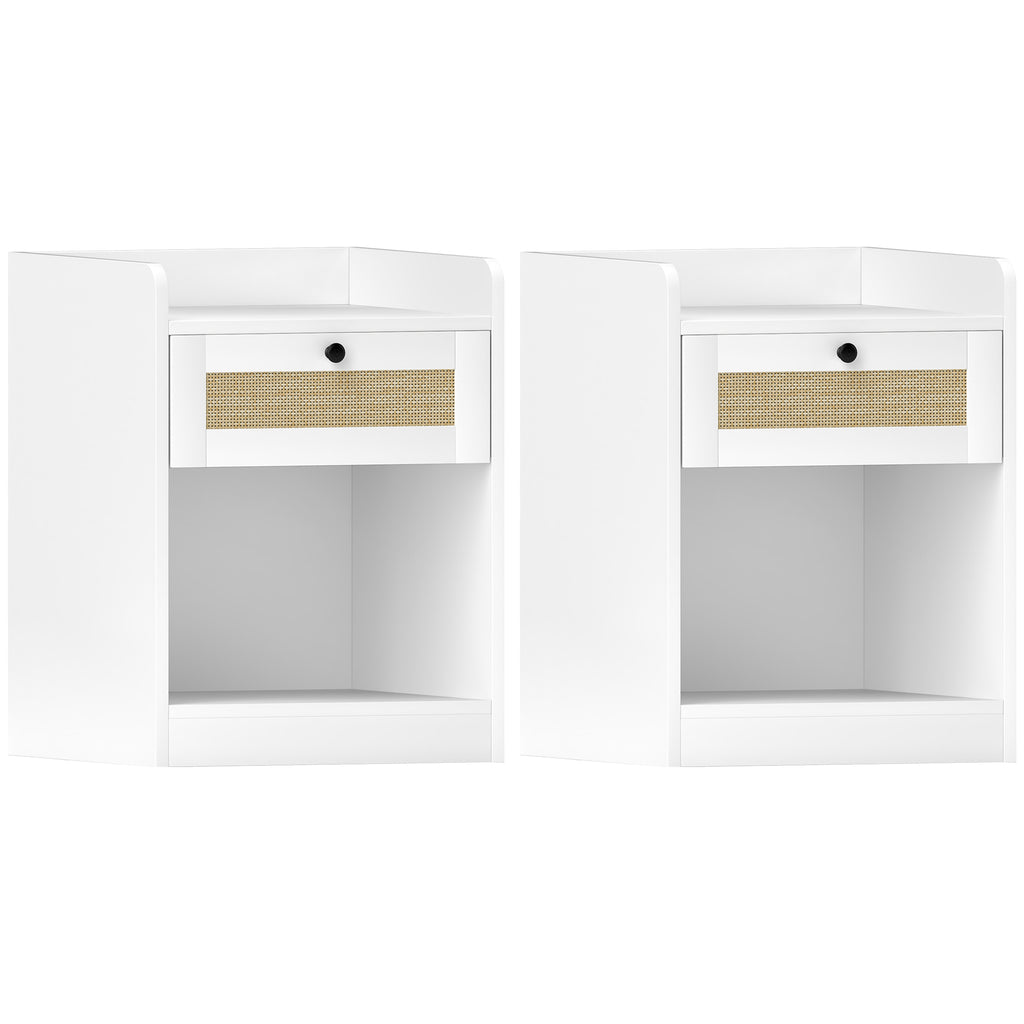 Conjunto de 2 Mesas de Cabeceira Mesas de Cabeceira para Dormitório com Gaveta em Vime Mesa de Cabeceira para Dormitório 40x40x53 cm Branco — foto 1