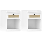 Conjunto de 2 Mesas de Cabeceira Mesas de Cabeceira para Dormitório com Gaveta em Vime Mesa de Cabeceira para Dormitório 40x40x53 cm Branco — foto 1