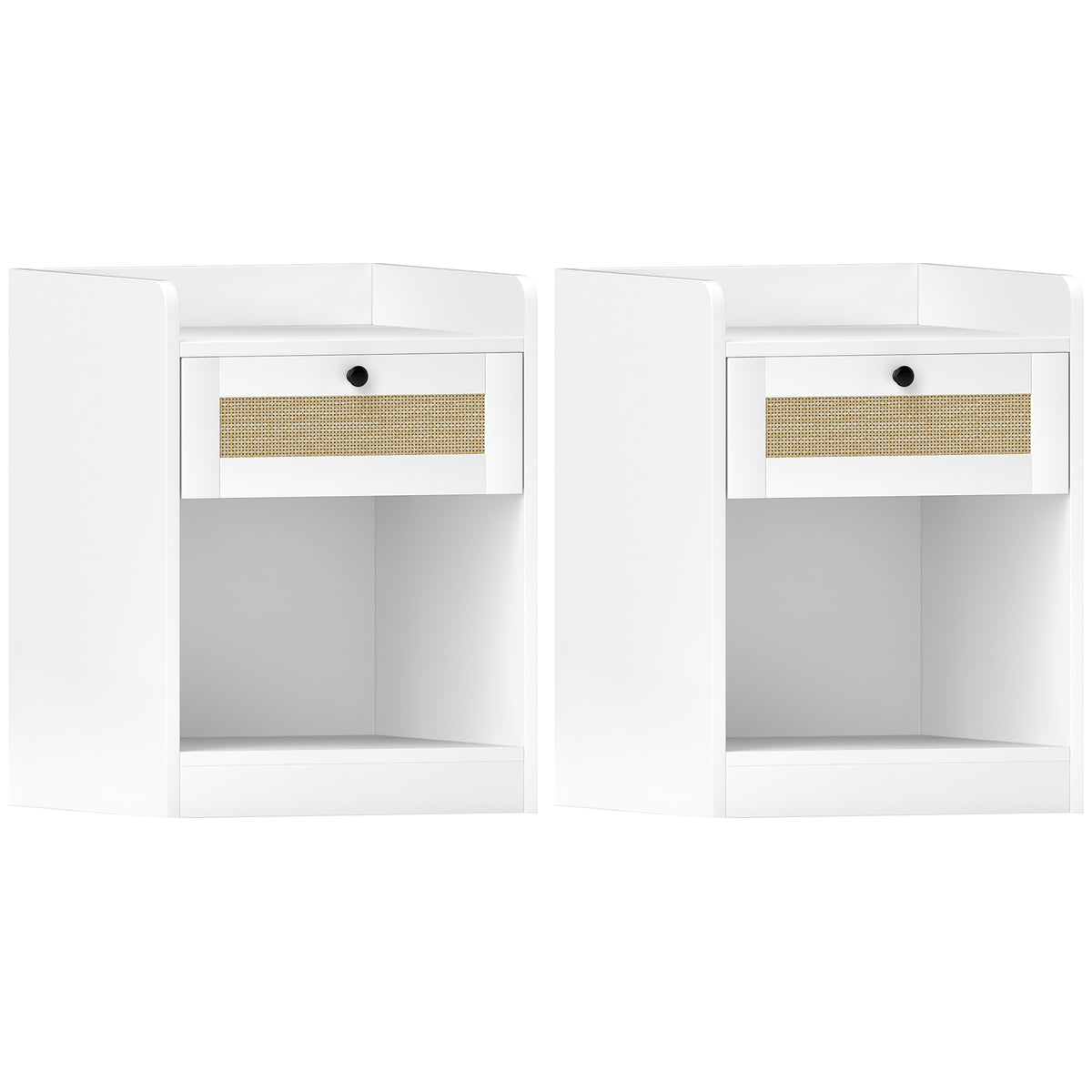 Conjunto de 2 Mesas de Cabeceira Mesas de Cabeceira para Dormitório com Gaveta em Vime Mesa de Cabeceira para Dormitório 40x40x53 cm Branco — foto 1