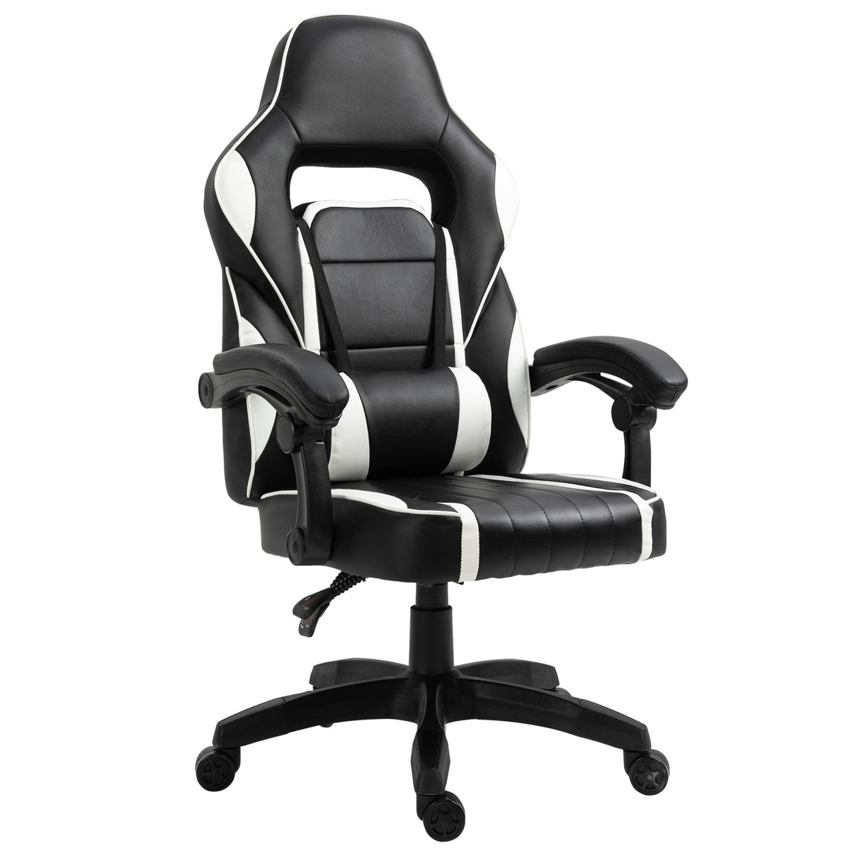 Cadeira gaming para escritório giratório reclinável até 135 ° com encosto alto Apoio de braço ajustável Assento acolchoado 64x69x119-129cm Branco e Preto — foto 1