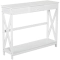 Mesa Consola Clássica com 1 Gaveta e 1 Prateleira de Armazenamento para a Entrada Mesa Auxiliar Sala de Estar Estilo Elegante 100x30x81cm Branco — foto 1