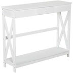 Mesa Consola Clássica com 1 Gaveta e 1 Prateleira de Armazenamento para a Entrada Mesa Auxiliar Sala de Estar Estilo Elegante 100x30x81cm Branco — foto 1