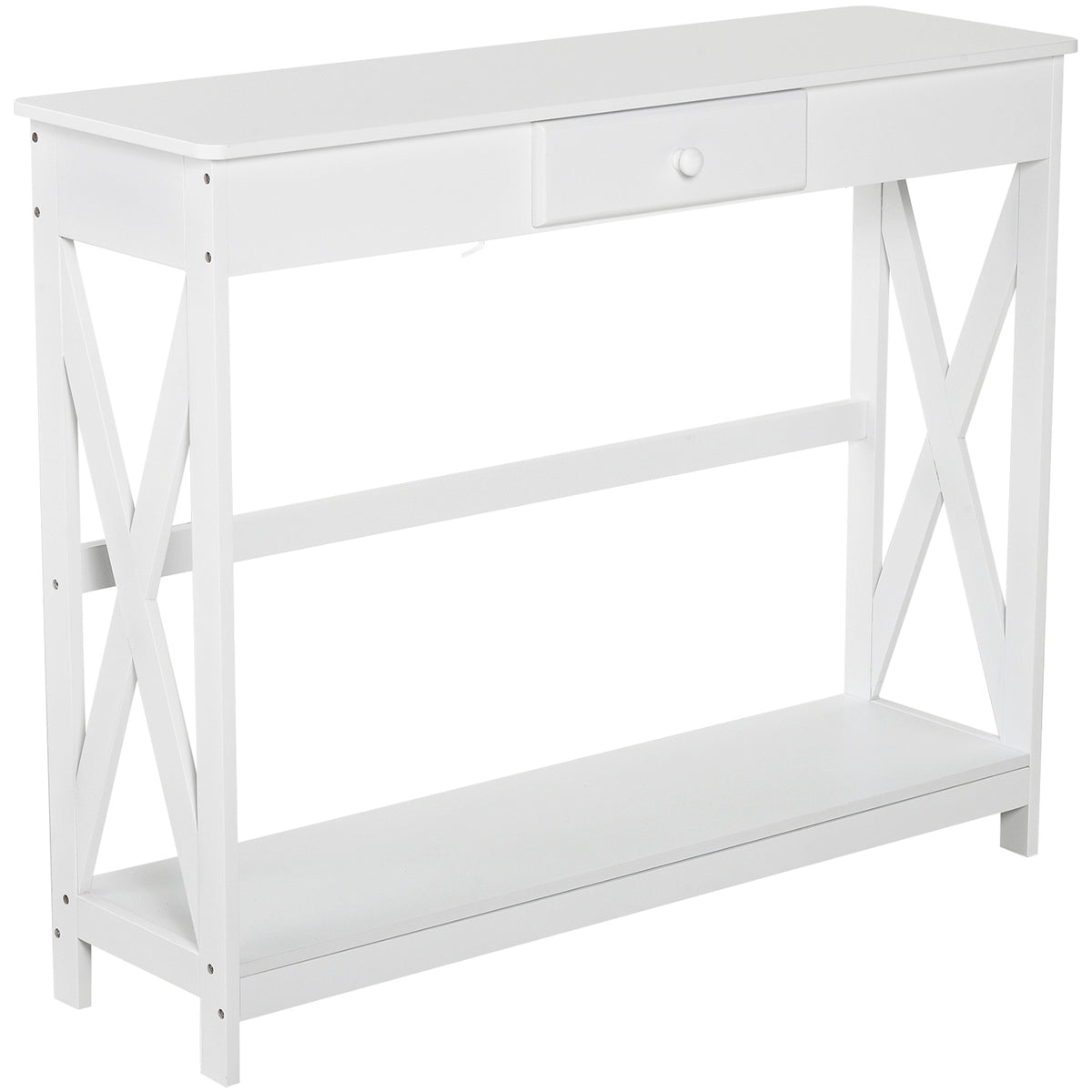 Mesa Consola Clássica com 1 Gaveta e 1 Prateleira de Armazenamento para a Entrada Mesa Auxiliar Sala de Estar Estilo Elegante 100x30x81cm Branco — foto 1