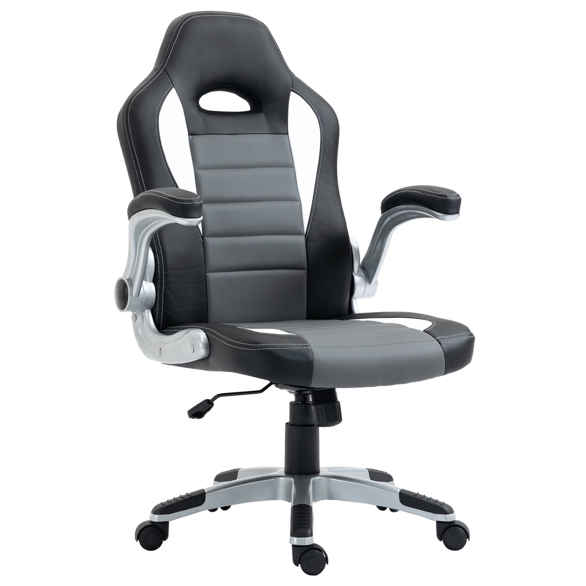 Cadeira de escritório ergonômica Altura ajustável apoio de Braço dobrável com 5 rodas Carga 120 kg 65x69x112-122 cm cinza — foto 1