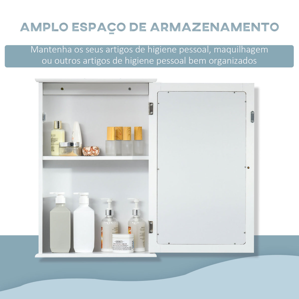 Armário de Casa de Banho com Espelho Armário com Espelho para Casa de Banho com 1 Prateleira de Armazenamento Estilo Moderno 41x14x60 cm Branco — foto 5