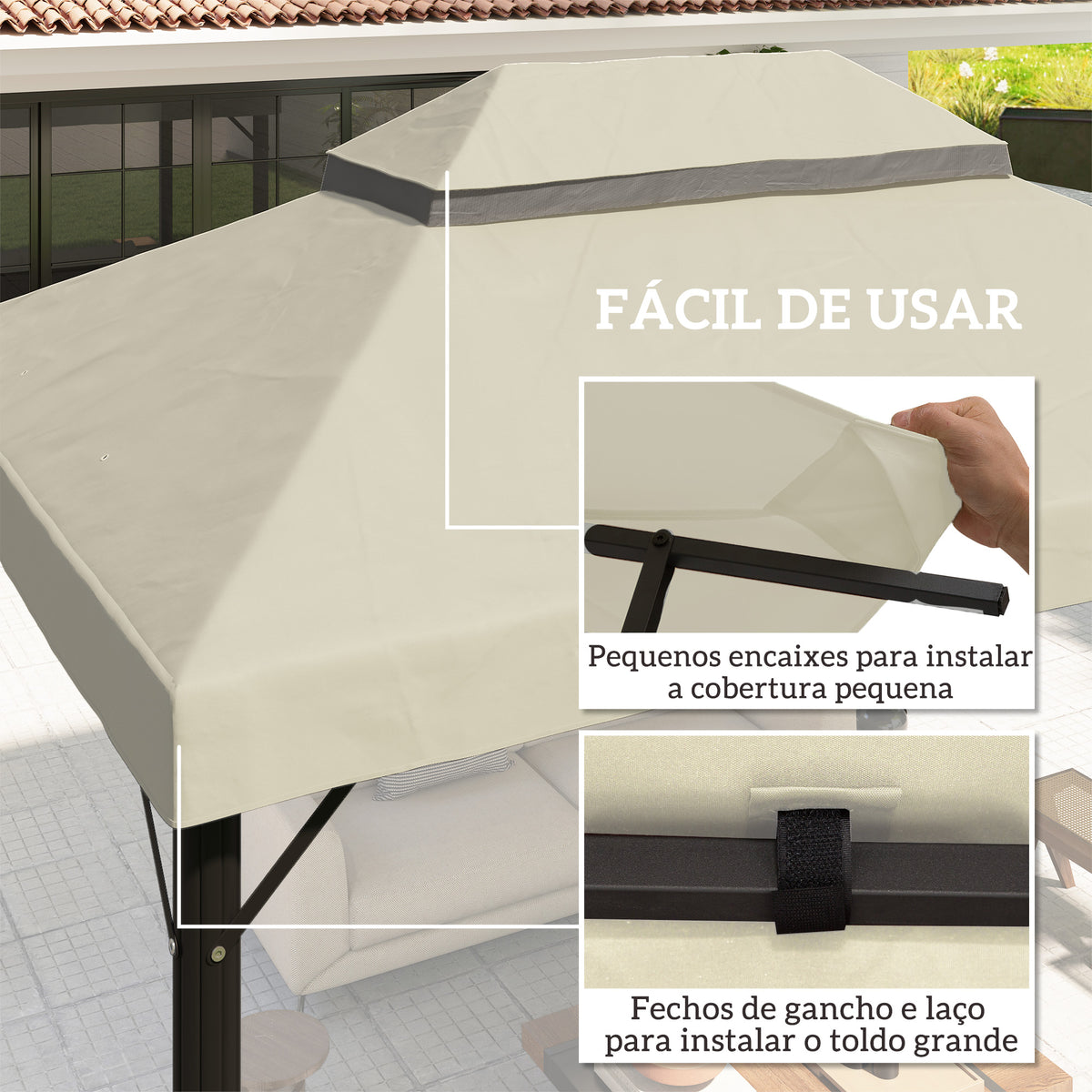 Toldo de Substituição para Pérgola 4x3 m Toldo para Pérgola com Teto Duplo Mosqueteira Proteção UV 30+ Toldo de Substituição para Pérgula Creme — foto 5