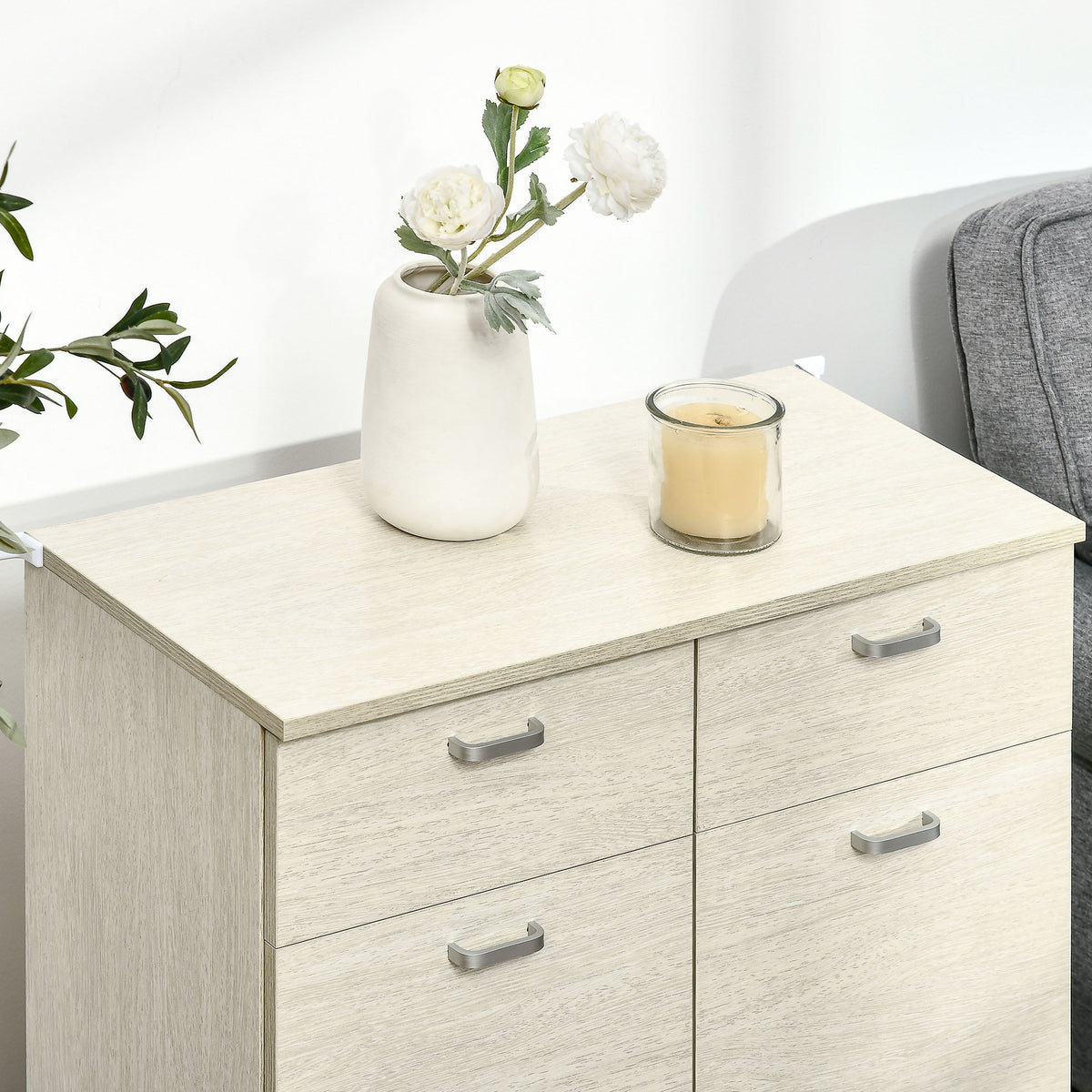 Aparador de Sala de Estar Moderno com 2 Armários 2 Gavetas e Prateleira Interior Ajustável Móvel Auxiliar de Armazenamento para Cozinha Dormitório Entrada Anti-Rolamento 68x34x80cm Madeira Clara — foto 9