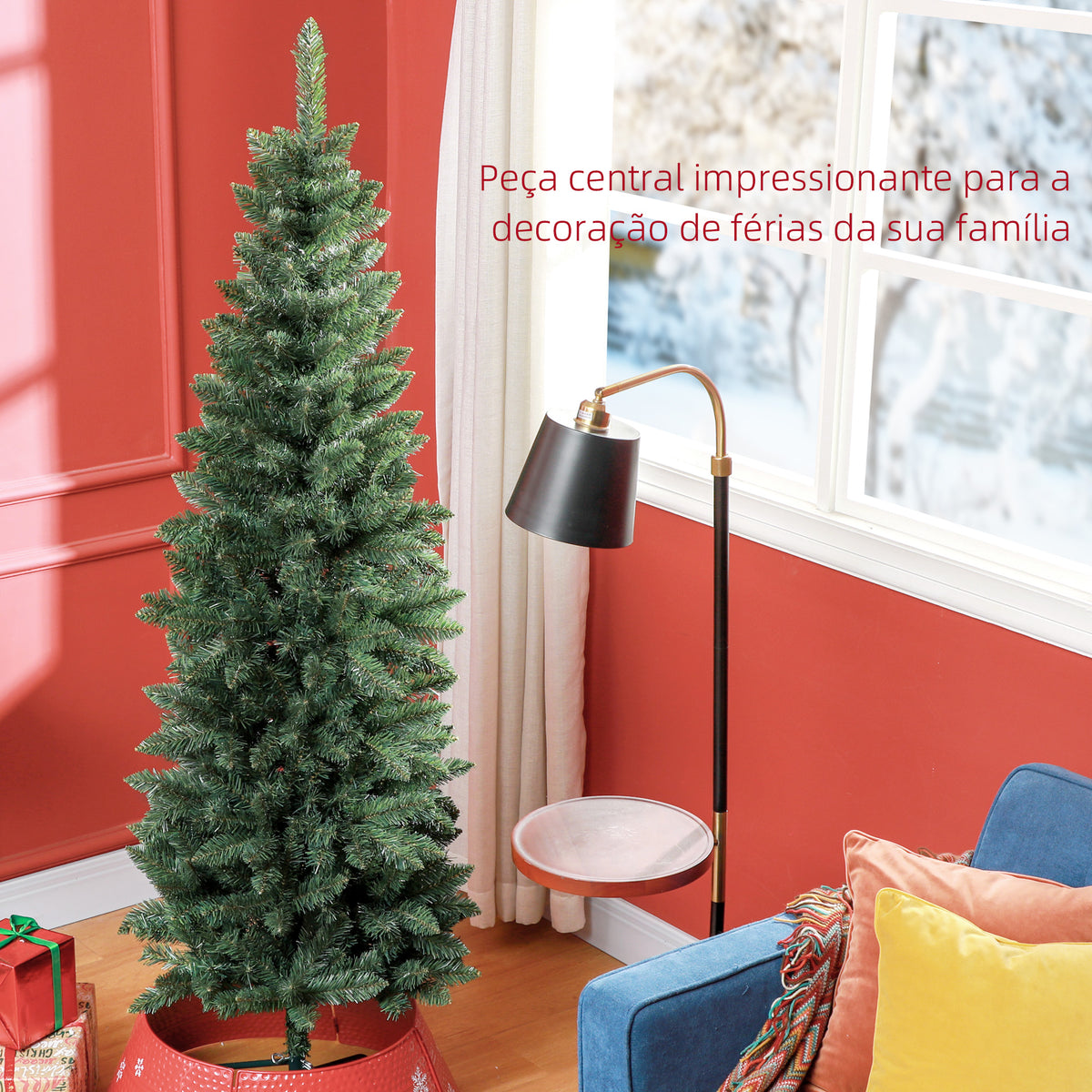Árvore de Natal Estreita Árvore de Natal Tipo Lápis de 180 cm com Base Dobrável e 479 Ramos para Escritório Verde — foto 4