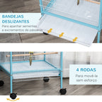 Gaiola para Pássaros com Rodas Gaiola Grande de 2 Níveis com Bandejas Removíveis Portas Comedouros Poleiros para Canários Periquitos 51,5x50x140 cm Azul e Branco — foto 6