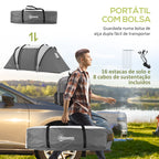 Tenda de Campismo Familiar para 4-5 Pessoas Tenda de Campismo Túnel Impermeável 3000 mm com 2 Quartos Bolsa de Transporte e Gancho Ideal para Caminhadas e Pesca Cinzento — foto 7