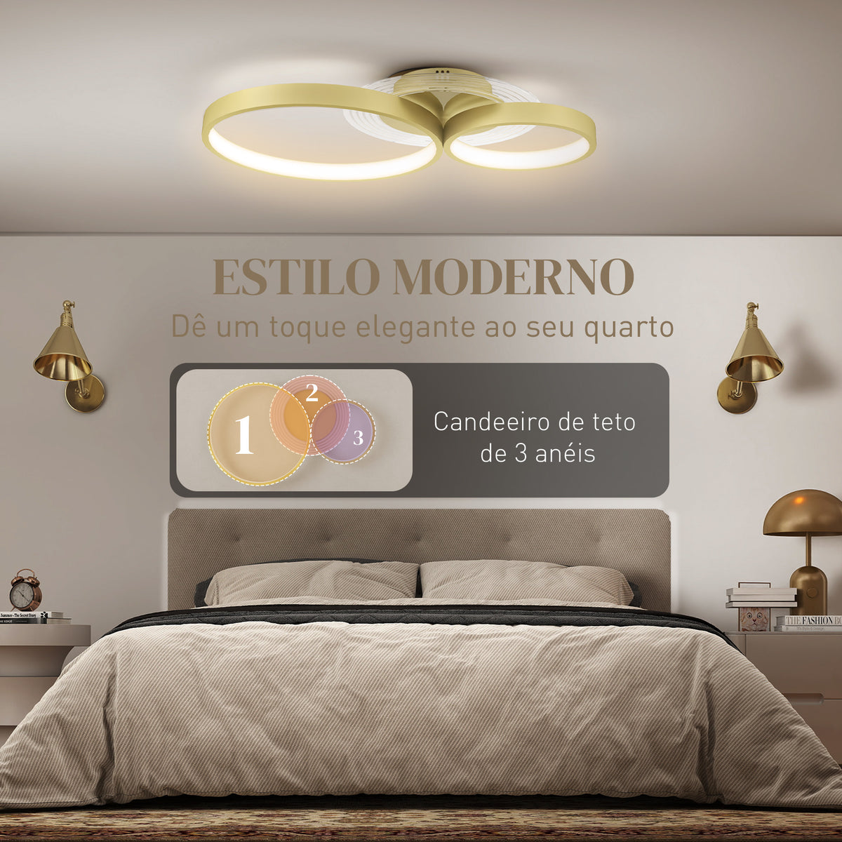 Candeeiro de Teto LED 40W Candeeiro Moderno com Iluminação LED 3000K/4000K/6500K para Quarto Sala Cozinha Sala de Jantar 59x38x7,4 cm Dourado — foto 5