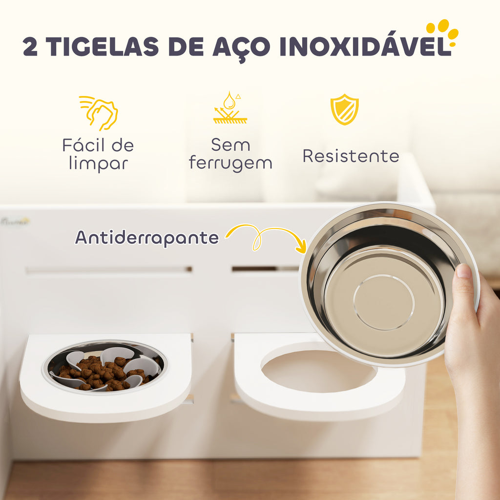 Comedouro para Cães Elevado Comedouro para Animais com 3 Alturas 2 Tigelas 2x1L e Sistema de Alimentação Lenta para Cães Pequenos Médios e Grandes 63x58,5x40 cm Branco — foto 7