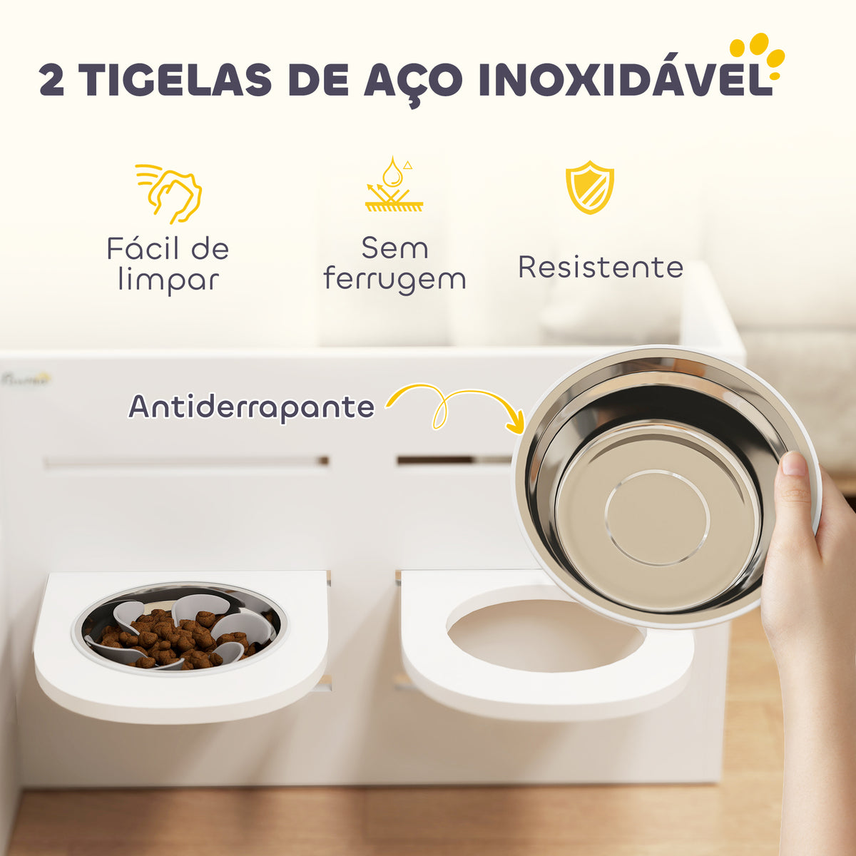 Comedouro para Cães Elevado Comedouro para Animais com 3 Alturas 2 Tigelas 2x1L e Sistema de Alimentação Lenta para Cães Pequenos Médios e Grandes 63x58,5x40 cm Branco — foto 7