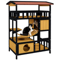 Casa para Gatos de Madeira 84x60x116 cm Abrigo para Gatos de 4 Níveis para Exterior com Ponte Suspensa Varanda e Telhado Asfáltico Natural — foto 1