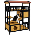 Casa para Gatos de Madeira 84x60x116 cm Abrigo para Gatos de 4 Níveis para Exterior com Ponte Suspensa Varanda e Telhado Asfáltico Natural — foto 1