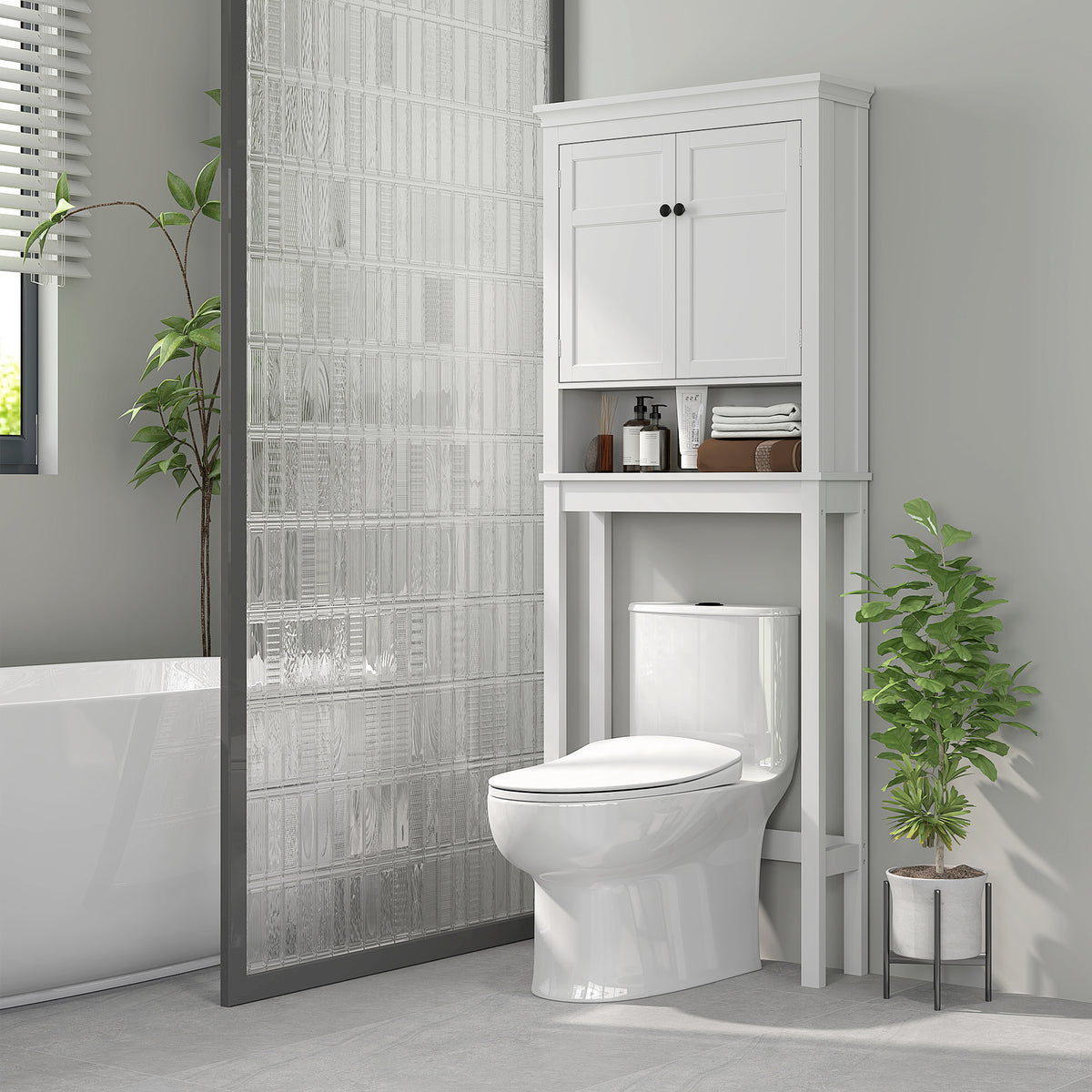 Móvel sobre Sanita Armário para Máquina de Lavar Roupa com 2 Portas Compartimento e Prateleira Ajustável Móvel para Casa de Banho 70x20x175 cm Branco — foto 2
