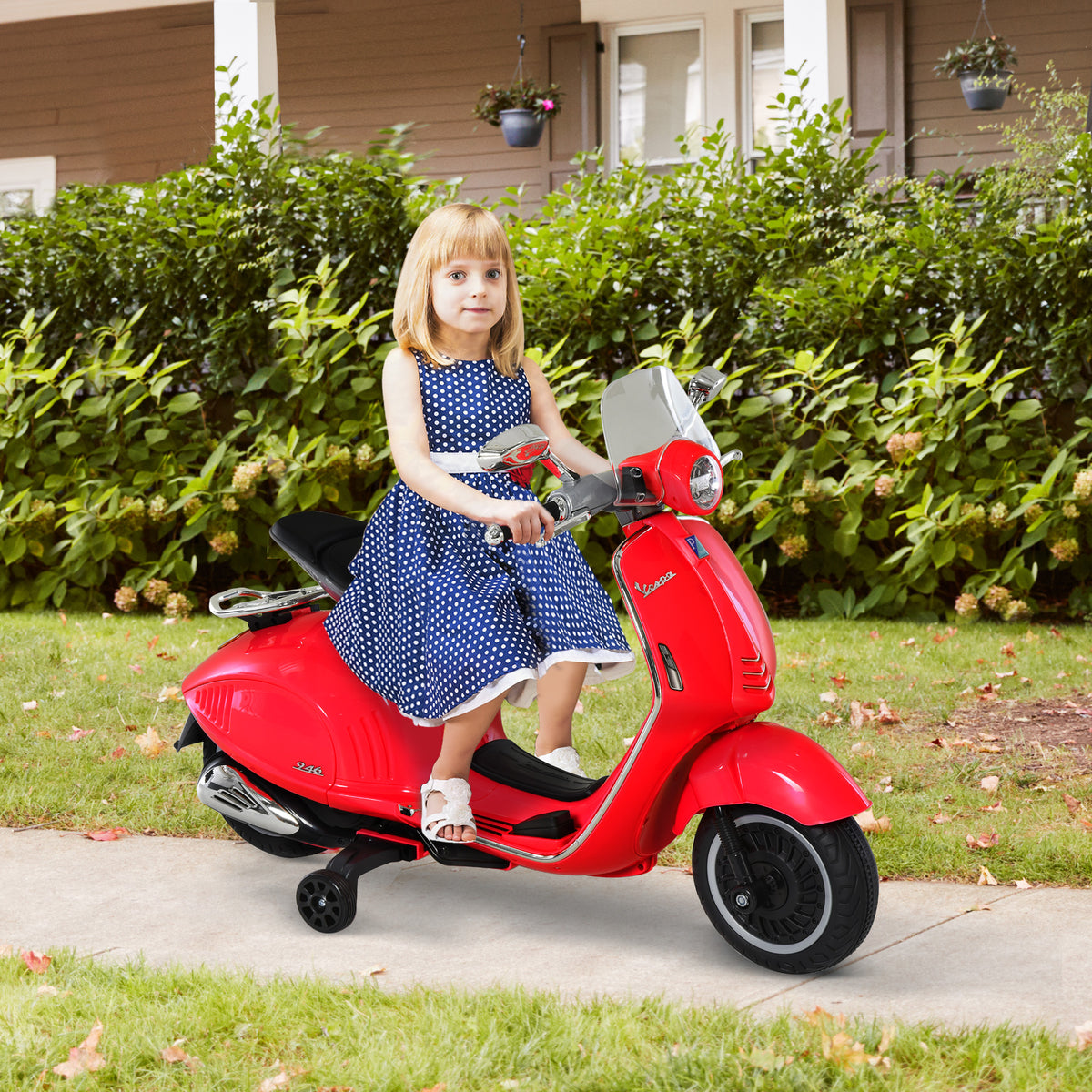 Mota Elétrica Vespa com Faróis Música 2 Rodas Auxiliares para Crianças acima de 3 Anos Mota Elétrica Infantil 108x49x75 cm Vermelha — foto 2