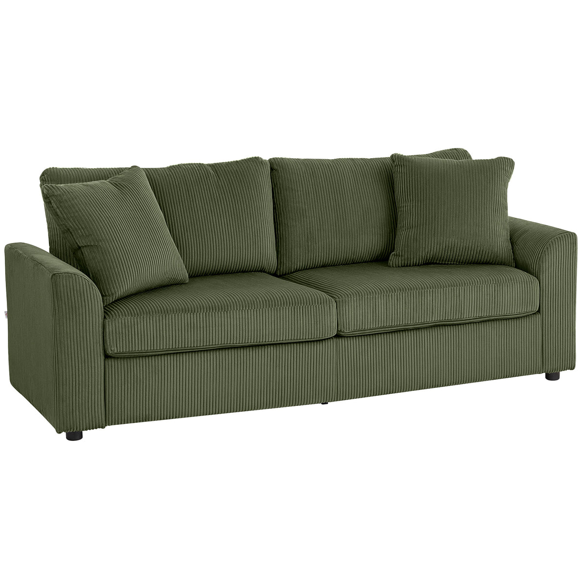 Sofá de 3 Lugares Sofá Sala de Estar 212x80x88 cm Estofado em Veludo Canelado com 2 Almofadas Apoios de Braço e Almofada de Molas Desenho Moderno para Sala de Estar Quarto Verde — foto 1