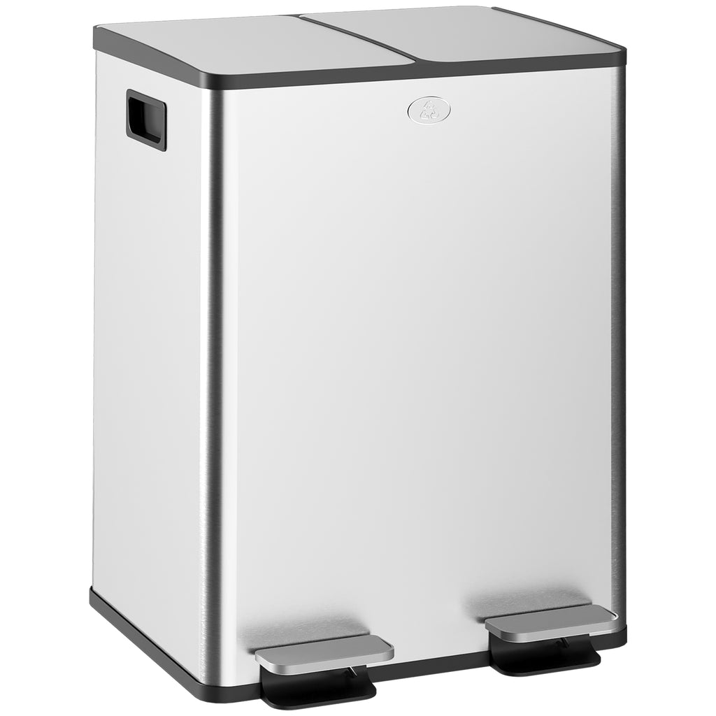 Balde de Lixo de Cozinha com 2 Compartimentos 2x20L Cubo de Lixo de Aço Inoxidável com Pedal Tampa de Fechamento Suave e Cubo Amovível para Escritório Cozinha Prata — foto 1