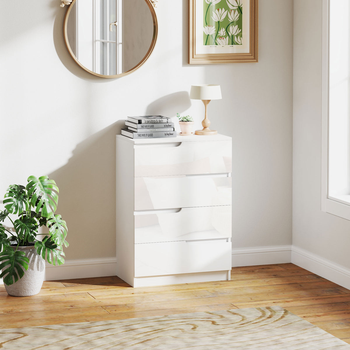 Cómoda com 4 Gavetas Cómoda de Dormitório Moderna com Sistema Anti-Tombo Cómoda para Sala de Estar Corredor 60x40x85 cm Branco — foto 2