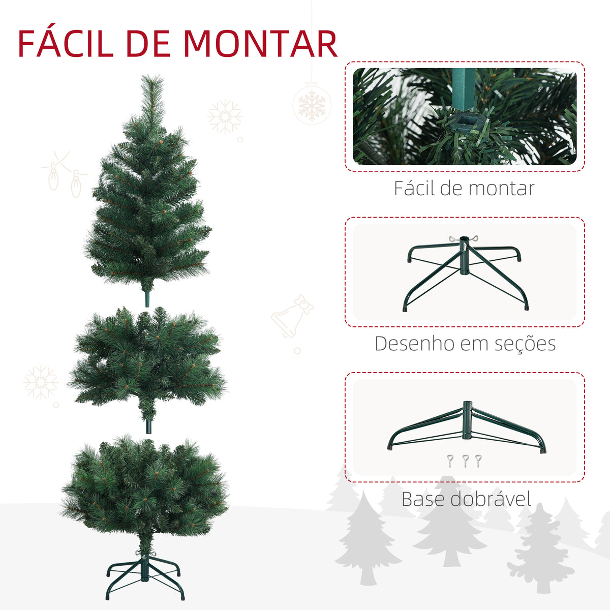 Árvore de Natal 150 cm Árvore de Natal Artificial com 354 Ramos e Suporte de Metal Árvore de Natal para Sala Interior Verde — foto 6