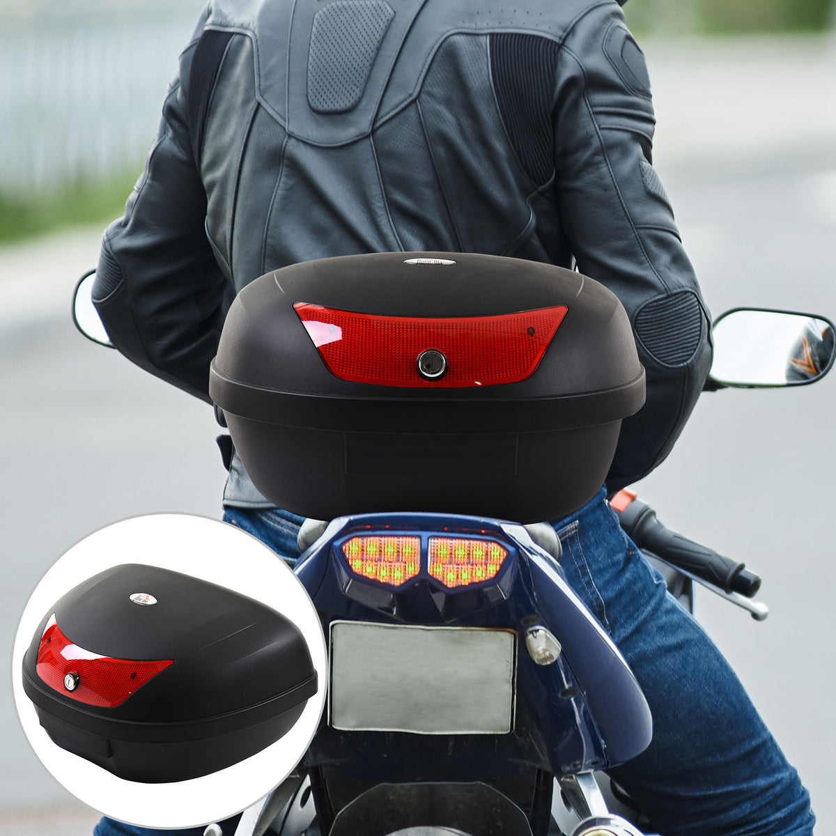 Mala para Motocicleta Mala para Mota Capacidade de 48L com Fechadura e 2 Chaves 59x43x33 cm Preto e Vermelho — foto 2