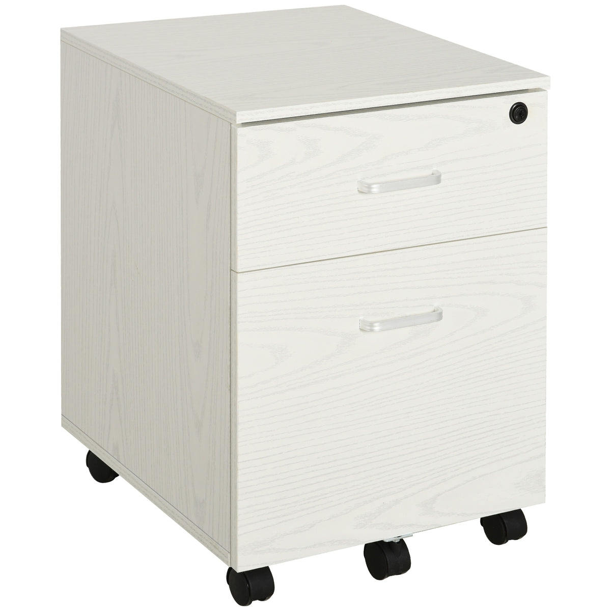 Bloco de Gavetas para Escritório Móvel de Arquivos com 2 Gavetas 5 Rodas com Travões e Fechadura com 2 Chaves para Escritório Secretária Casa 40x45x55,6cm Branco — foto 1