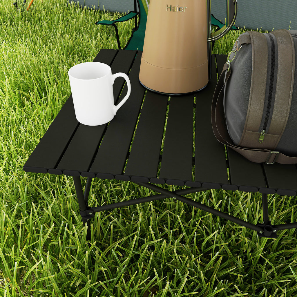 Mesa de Campismo Dobrável de Metal com Tampo Enrolável e Bolsa de Transporte Mesa de Piquenique Portátil para Campismo Trekking Praia e Barbecue 95x55x50 cm Preto — foto 7