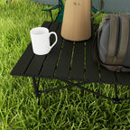Mesa de Campismo Dobrável de Metal com Tampo Enrolável e Bolsa de Transporte Mesa de Piquenique Portátil para Campismo Trekking Praia e Barbecue 95x55x50 cm Preto — foto 7