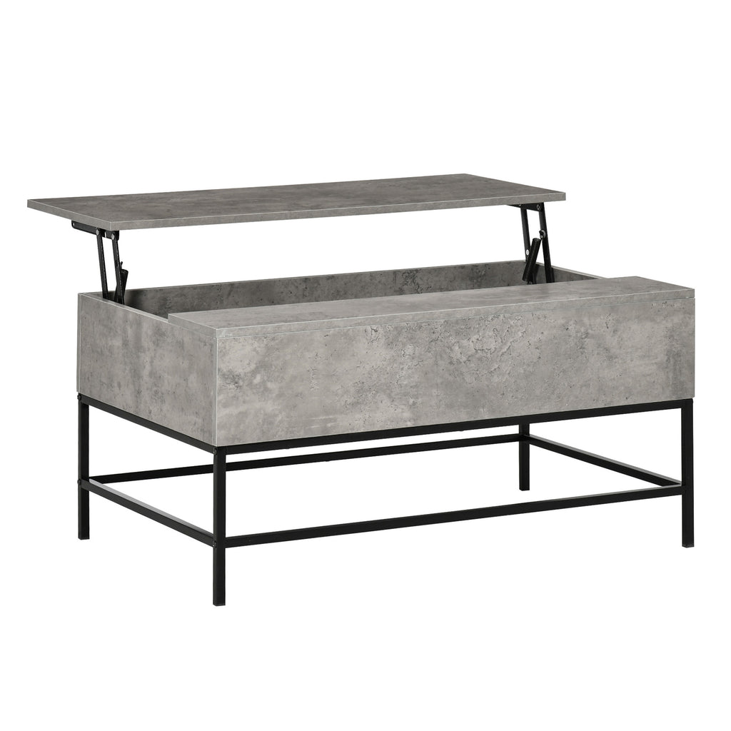 Mesa de Centro Elevável Mesa de Café Versátil com Armazenamento Oculto Pés de Metal para Sala de Estar Sala de Jantar 90x60,5x45,5 cm Cinzento e Preto — foto 1