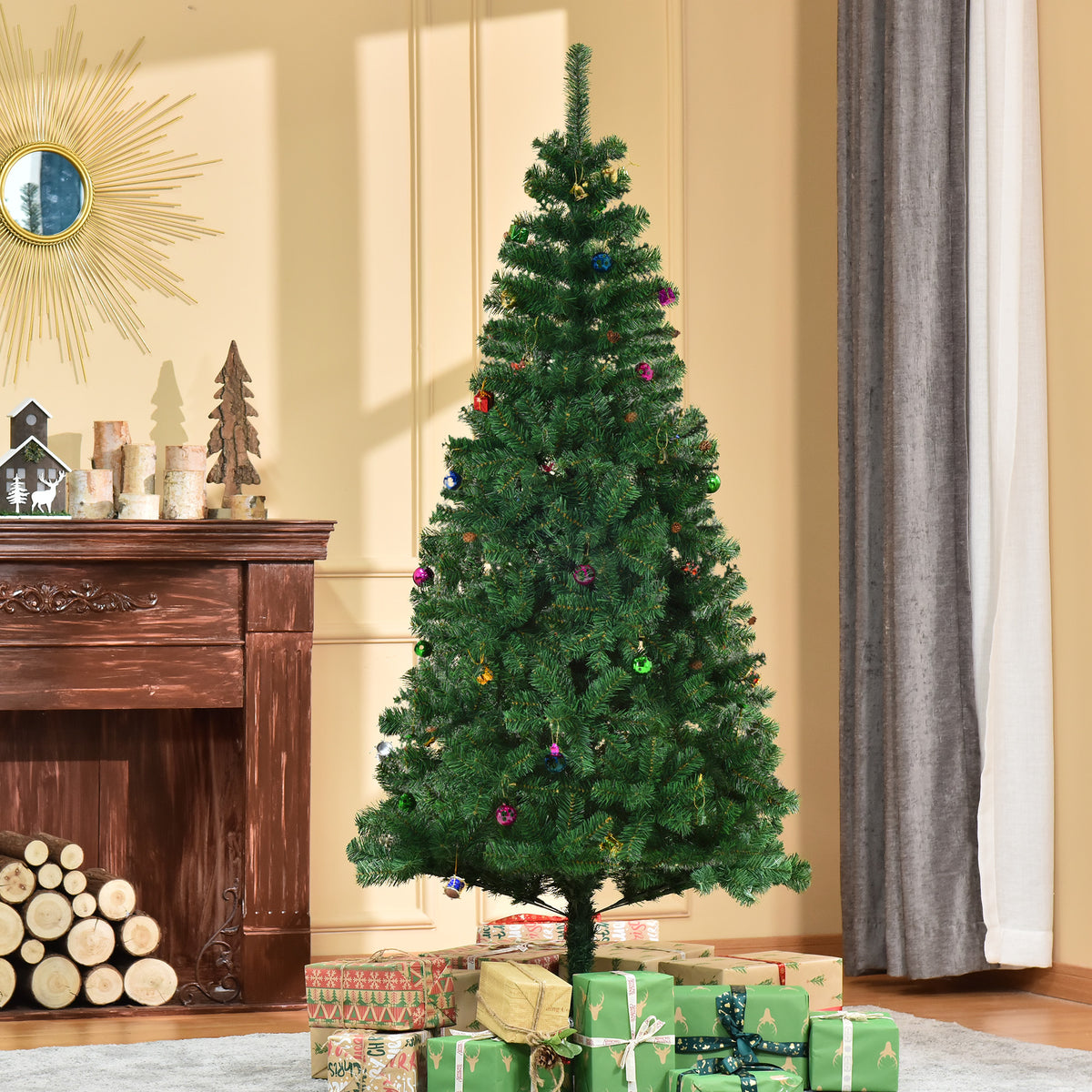 Árvore de Natal Artificial 180cm Ignífugo com 624 Ramos 48 Decorações Folhas de PVC e Suporte Metálico Decoração de Natal para Interior Verde — foto 2