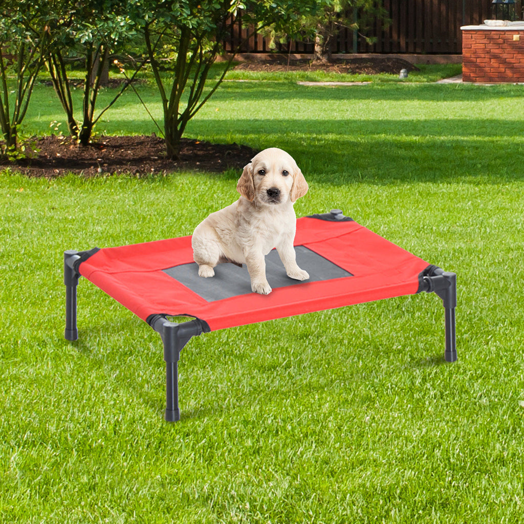 Cama para Animais de Estimação Cama Elevada para Cães Gatos Portátil Tecido Transpirável para Exterior Interior 64x46x18cm Vermelho — foto 2