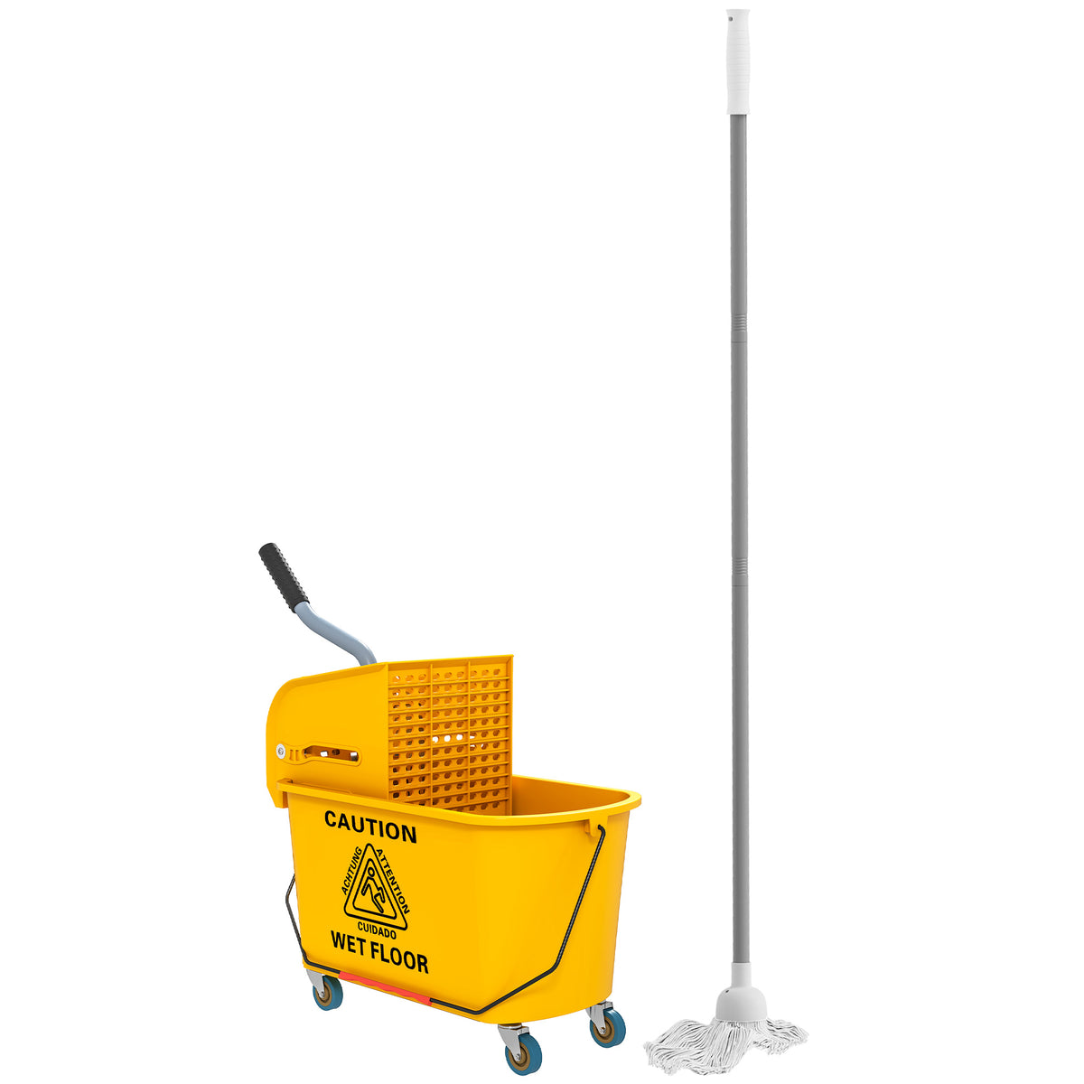 Balde de Limpeza com Esfregona e Rodas Capacidade de 20 L Balde de Limpeza com Sistema de Escurridor de Esfregona e Pega de Transporte para Doméstico e Comercial 45x26,5x70 cm Amarelo — foto 1