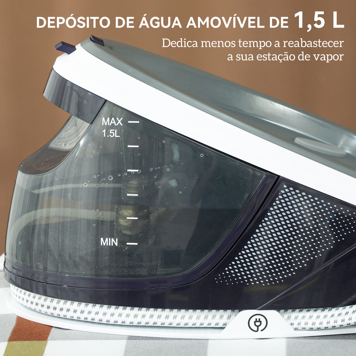 Ferro com Caldeira 2600W 100 g/min 8 Bares Função ECO Base de Cerâmica Engomagem Vertical Potente Desligamento Automático Sistema Anticalcário Autolimpeza Depósito Removível 1,5 L 37x19,8x24 cm Azul — foto 5