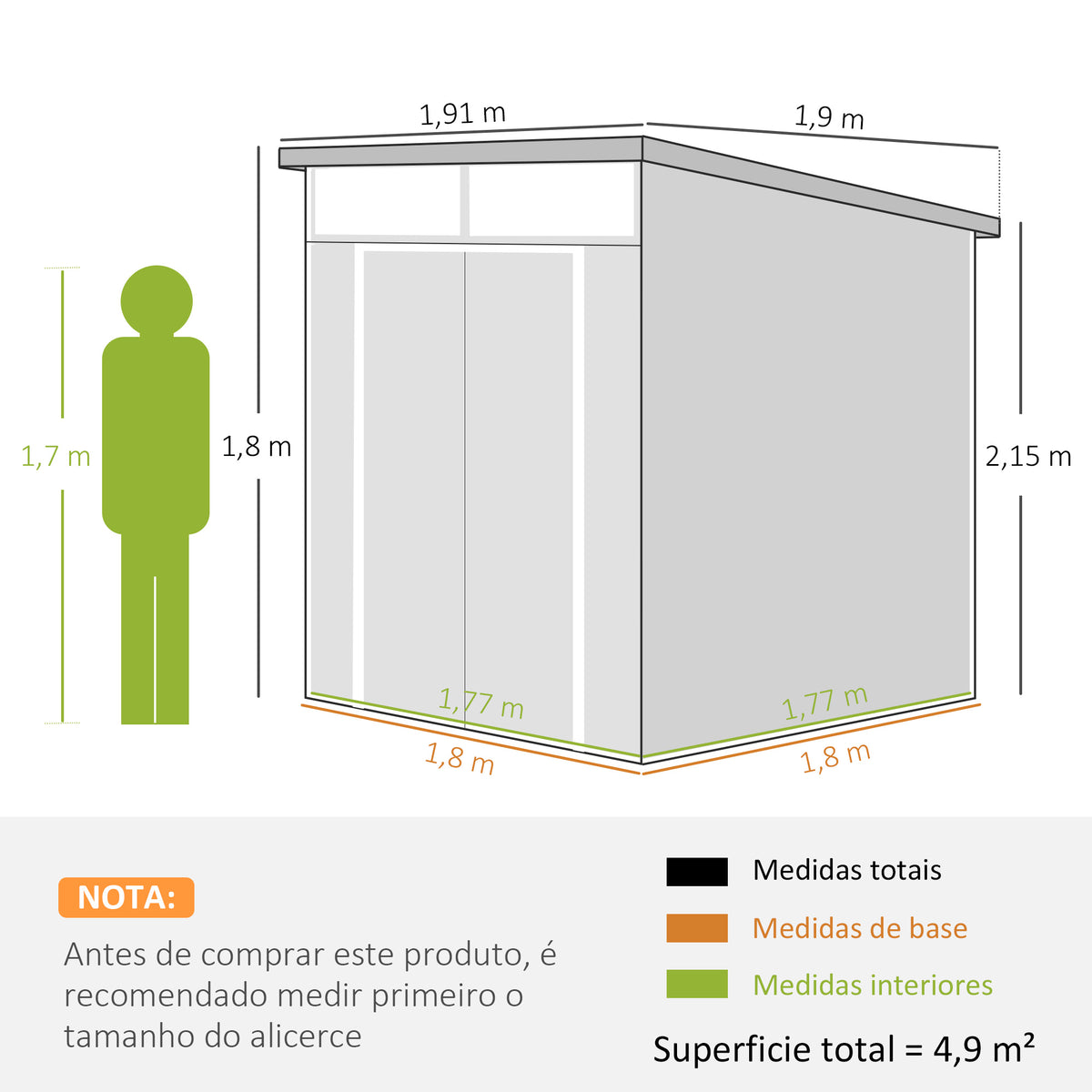 Abrigo de Jardim 3,24 m² 190x191x215 cm Abrigo Exterior com Porta de Correr e Trinco Janela e Ventilação para Armazenamento de Ferramentas Cinza Claro — foto 3