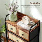 Cómoda de Tecido Cómoda para Dormitório com 5 Gavetas com Frente em Vime Prateleira e Estrutura em Aço para Sala de Estar 58x29x99 cm Marrom Rústico — foto 5