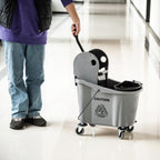 Balde de Esfregona Comercial Balde de Esfregona com Espremedor de Pressão para Baixo Capacidade 36L com 4 Rodas Silenciosas 2 Cubetas Separadas 54x41x91,5 cm Cinza — foto 8