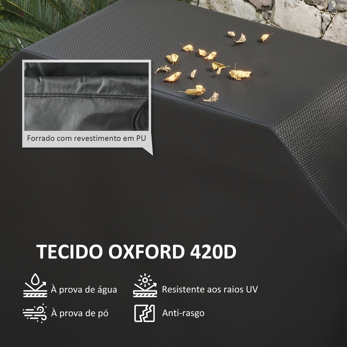 Capa para Churrasqueira Retangular em Tecido Oxford 420D Anti-UV Impermeável Antipó com Cordão 124x61x91 cm Preto — foto 4