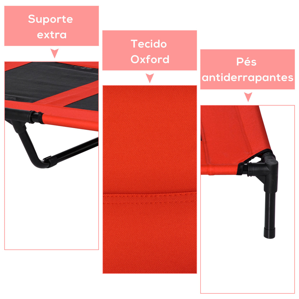 Cama Elevada para Cães Cama de Animais de Estimação com Malha Transpirável e Tecido Oxford para Exterior Interior Ar Livre Jardim Terraço 91,5x76,2x18cm Vermelho — foto 6
