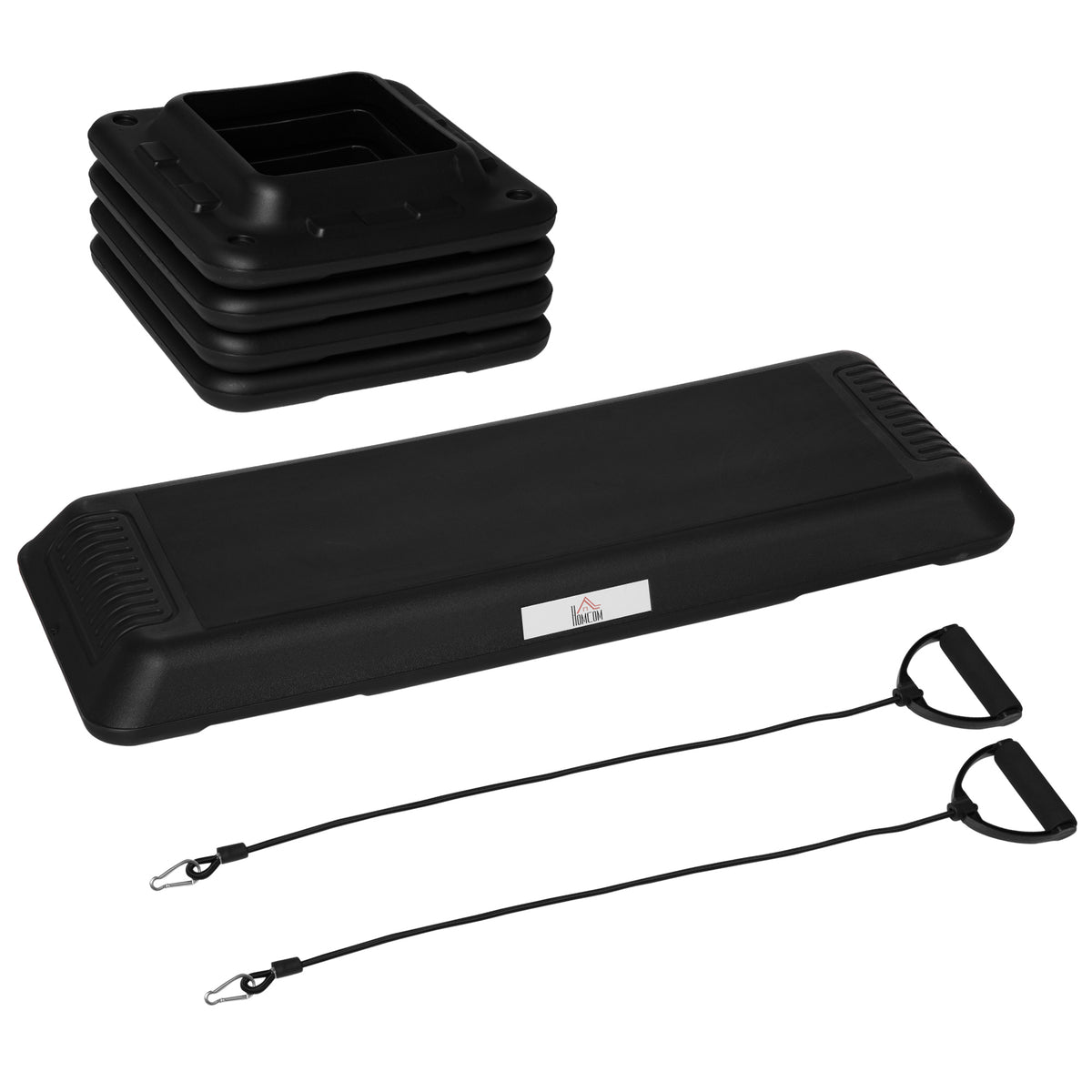 Step para Exercício Aeróbico Plataforma Step com Altura Ajustável em 3 Níveis com Cordas de Resistência Carga Máxima 120kg para Exercício em Academia Casa 110x40x10-20cm Preto — foto 1